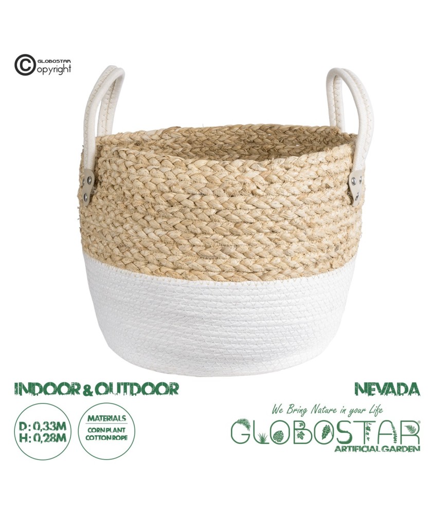 GloboStar® Artificial Garden NEVADA 20577 Διακοσμητικό Πλεκτό Κασπώ Γλάστρα - Flower Pot Μπεζ με Λευκό Φ33 x Υ28cm